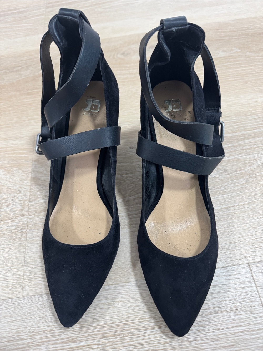 Joe's Jeans Black Pointed-Toe Ankle-Strap Heels